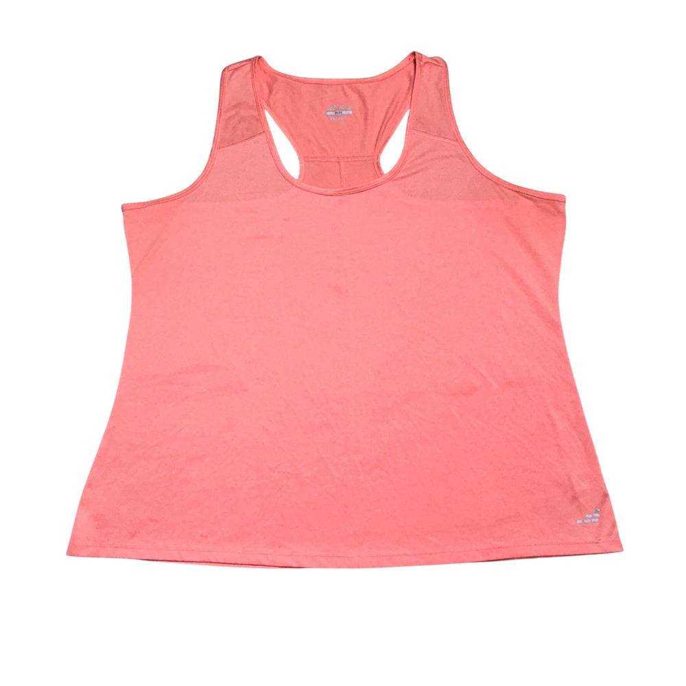 BCG Plus Womens 1X Racerback Active Tank Top Coral Pink Heather Mesh Trim